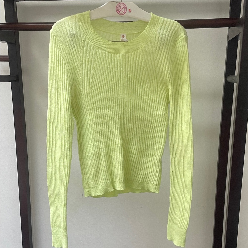 ANTHROPOLOGIE Lime Green Ribbed Knit Women's Top